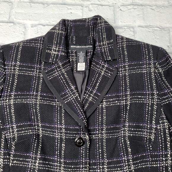 Norton McNaughton Black Plaid Blazer Dark Acadamia Ribbon Tie & Trim size 8 - Picture 4 of 6